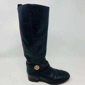 Tory Burch Tall Black Leather Bristol Riding Boots Size 5 Excellent